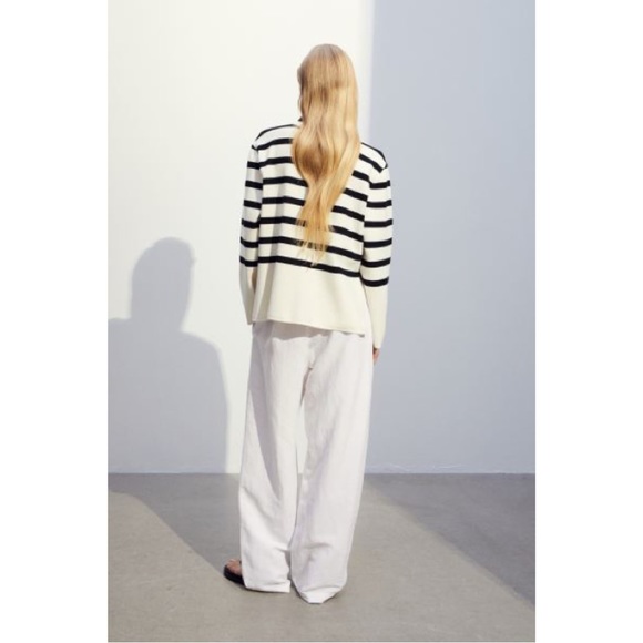 Cream/Striped Mock Turtleneck Sweater - Picture 6 of 9